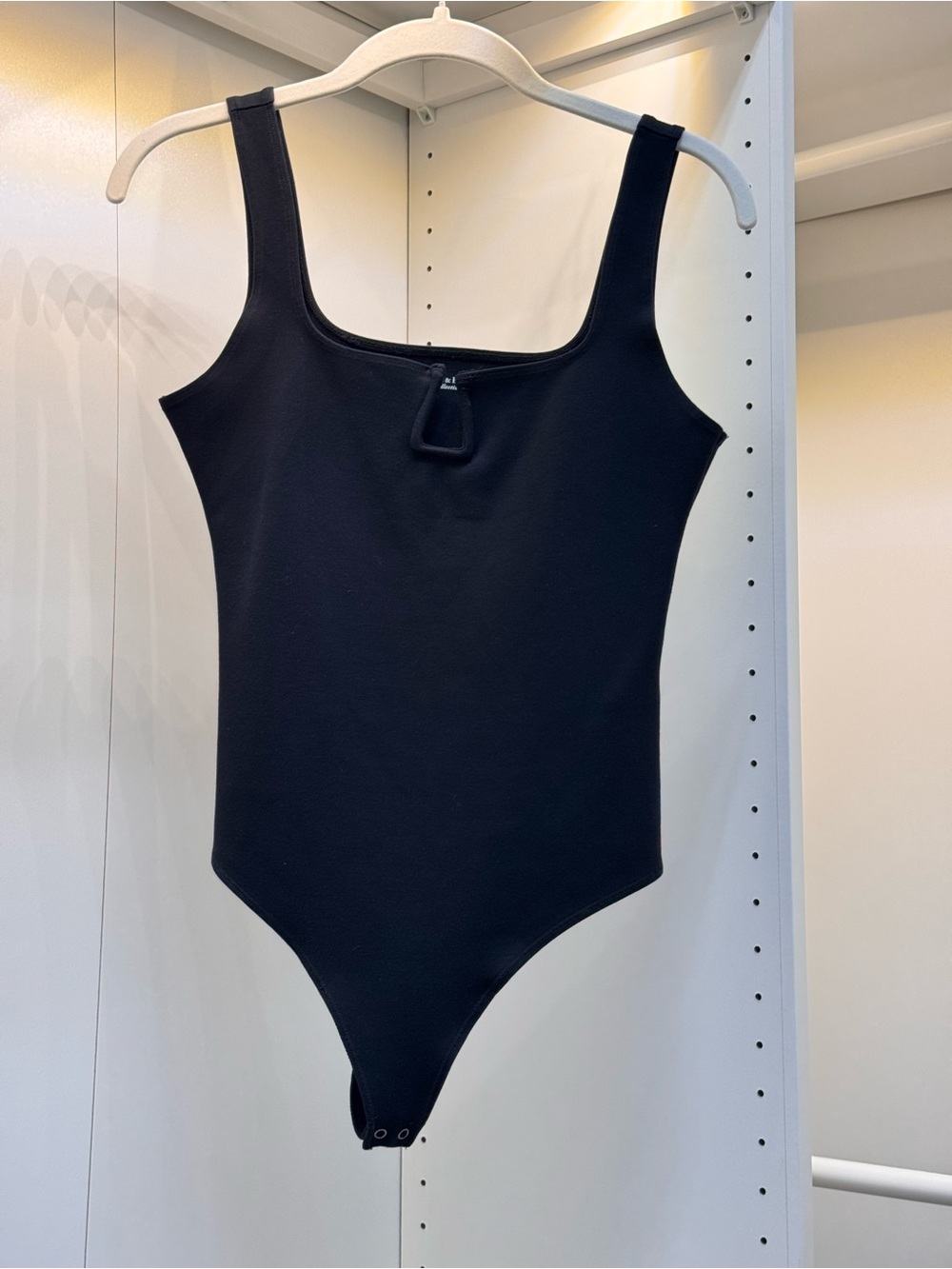 Abercrombie & Fitch Black Ribbed Square-Neck Bodysuit with Chest Loop